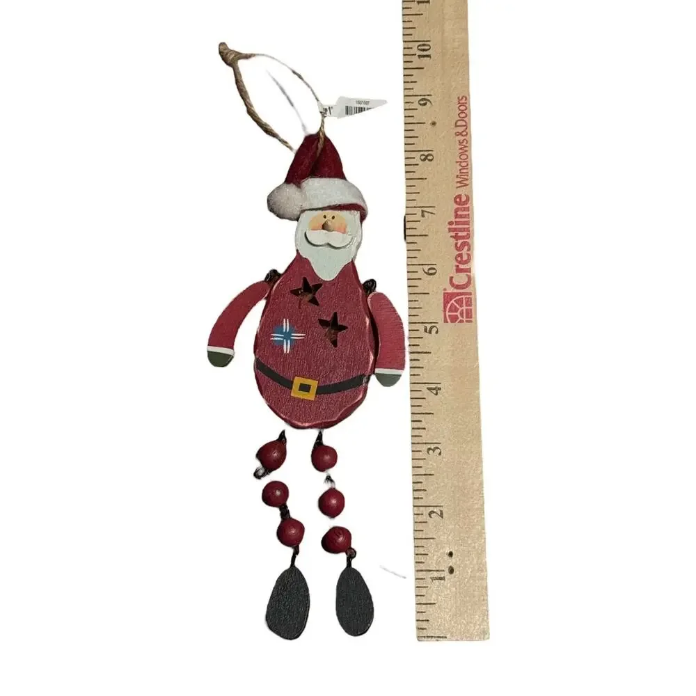Pier 1 Santa Christmas Holiday Wooden Ornament Dangle Long Legs‎ Tree Decor Gift